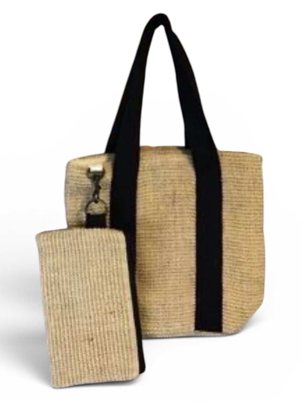 Wacoal Jute & Cotton Double Strap Tote With Matching Wristlet Pouch in Tan with